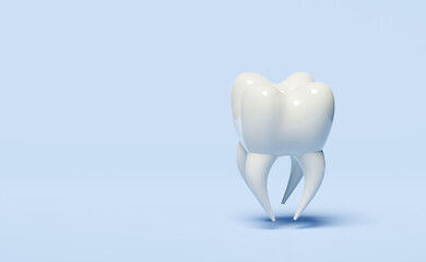 3d dental molar teeth model icon isolated on blue background. health of white teeth, dental examination of the dentist, 3d render illustration