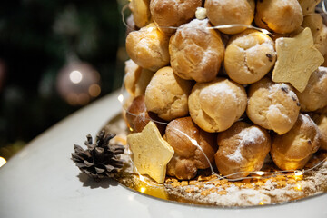 Croquembouche profiteroles cake for Christmas