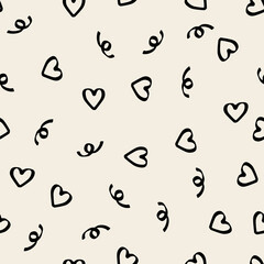 seamless monochrome heart and line pattern background , greeting card or fabric