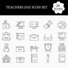 20 Teacher Day Icon Set In Linear Style.
