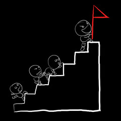 Businessman scrambling for flags on stairs