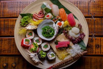 Meat of tuna, shrimp, squid, salmon, eel