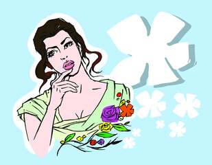 girl with a flower art vector for illustration decoration card background