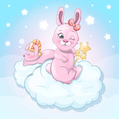 Obraz na płótnie Canvas Illustration Good night with little and cute bunnies