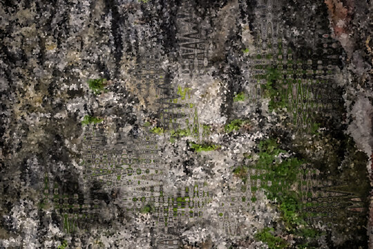 Gray-green abstract texture with zigzags and crystallized fragments. Graphic camo pattern with natural colors