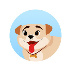 Obraz premium Avatar for a dog. Image of a dog on a blue background. Dog icon in cartoon style. Suitable for web purposes