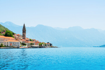 Beautiful summer landscape with the historic town of Perast, Montenegro