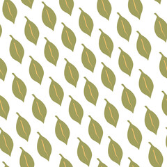 Green leaves seamless pattern in doodle style