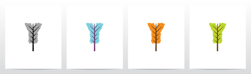 Tree With Leaf Forming Letter Logo Design Y