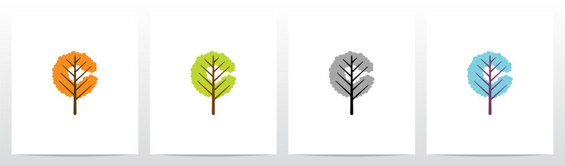Tree With Leaf Forming Letter Logo Design C