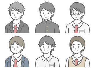 男子学生の斜め向き上半身セット