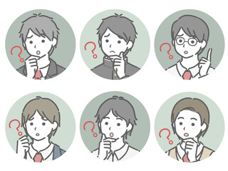 疑問に思う男子学生の斜め向き丸アイコンセット