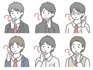 疑問に思う男子学生の斜め向き上半身セット