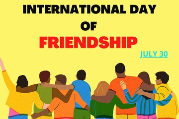 Group of men and women standing together showing their friendship. International day of friendship ,day celebrate 30th july in every year. Illustration image. 