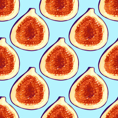 Seamless pattern with iIllustration of a figs on a blue background