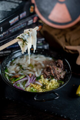 Soup with pasta and salad
