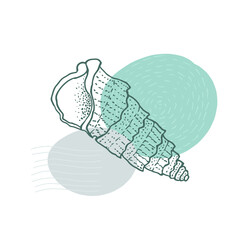 Hand-drawn seashell spiral with a texture of many dots.