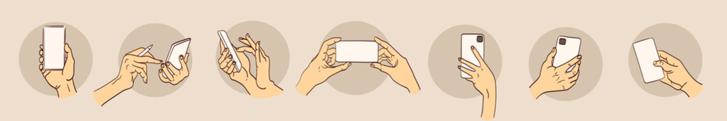 Hand holding smartphone, empty screen, phone mockup, application on touch screen device.