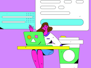 Colleagues in office collaboration vector creative flat operation illustration
