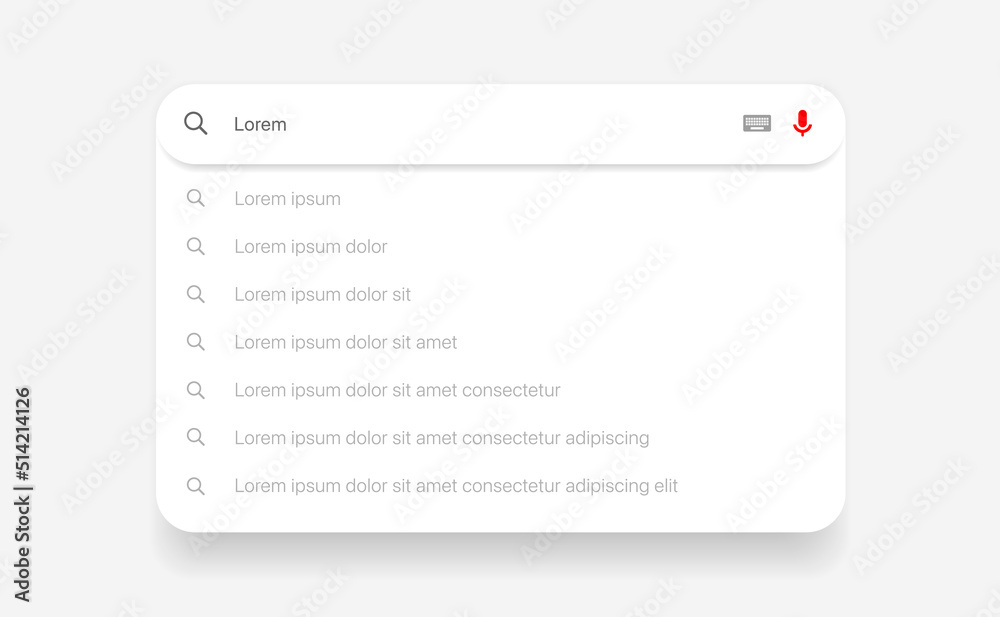Fototapete Search Bar with suggestions for UI UX design and web site. Search Address and navigation bar icon. Collection of search form templates for websites. Search engine web browser window template.