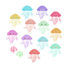 Illustration of cute colorful jellyfish