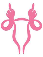Uterus with ovaries rude middle finger my body my choice. symbol of protest, women's rights, feminism concepts. Copy space. Roe v Wade Vector illustration on white background. For cards, posters