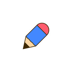 Short blue wooden pencil. Outline and line style. Simple minimal colored vector illustration on white background.