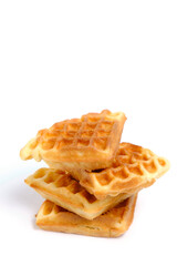 Triangular waffle slices white background.