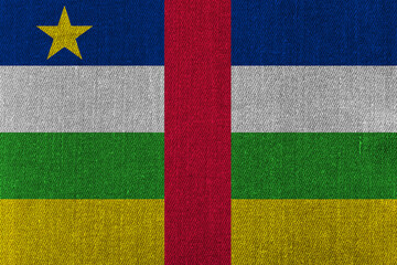 Patriotic classic denim background in colors of national flag. Central African Republic