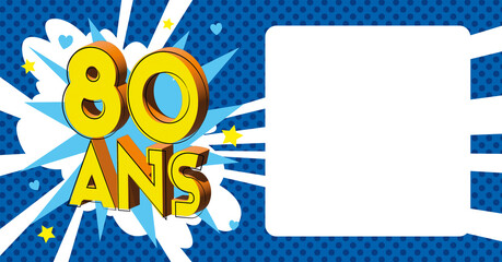  80 ans Carte Anniversaire popart Bleu CC