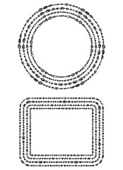 Decorative borders of drawn various abstract stones and seashells