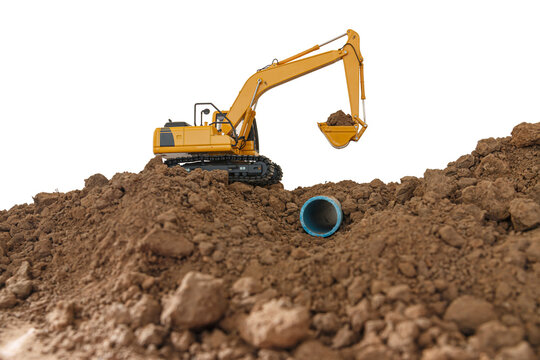  Clewer excavator digging a construction site isolated on white background.