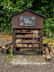 Bug Hotel - An insect hotel, bug hotel or insect house, is a structure created to provide shelter for insects. They can come in a variety of shapes and sizes depending on the specific purpose.