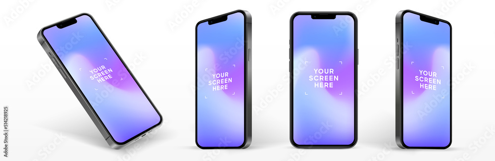 Poster realistic smartphone mockup isolated with transparent screens. smart phone mockup collection. device
