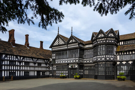 The 14th century Tudor buildings of Bramhall Hall in Bramhall, south Manchester, England. 