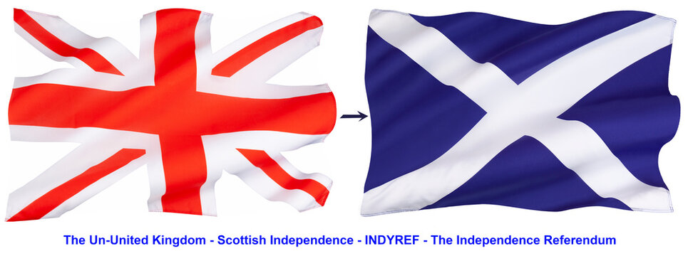  INDYREF - Scottish independence and the Independence Referendum. Removal of the Scottish flag from the Union Jack. Isolated on white for cut out.