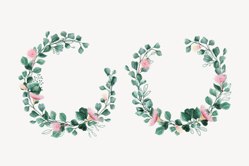 Watercolor Eucalyptus Wreath and background Design