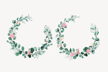 Watercolor Eucalyptus Wreath and background Design
