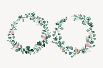 Watercolor Eucalyptus Wreath and background Design