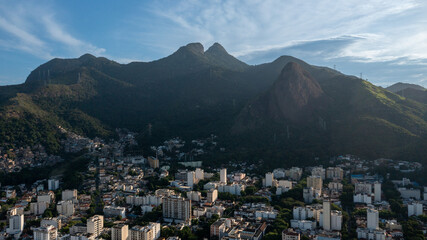 Fototapeta na wymiar Aerial view of Pico do Perdido, known as Pedra do Grajaú, in Rio de Janeiro's North Zone, within the Tijuca Forest National Park. Brazil