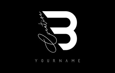 Creative B logo with cuts and handwritten text concept design. Letter with geometric design.