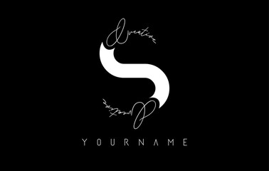 Creative S logo with cuts and handwritten text concept design. Letter with geometric design.