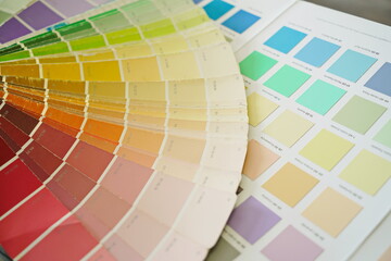 Color palette for wall painting, paint sample catalog guide.