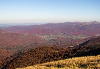 Bieszczady peaks and valleys in autumn.