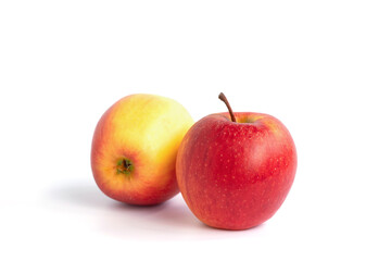 Two red and yellow apples isolated on white.