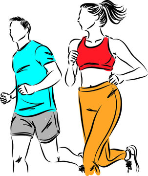 fitness couple running footing man and woman vector illustration