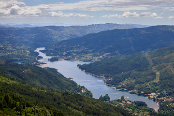 Fototapeta na wymiar Panoramic view of a reservoir in the Gerês Natural Park, in the north of the country.