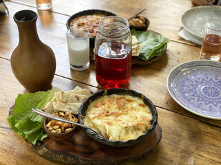 armenian traditional meal Rustic food wooden table