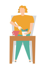 サラダを食べる女性のイラスト