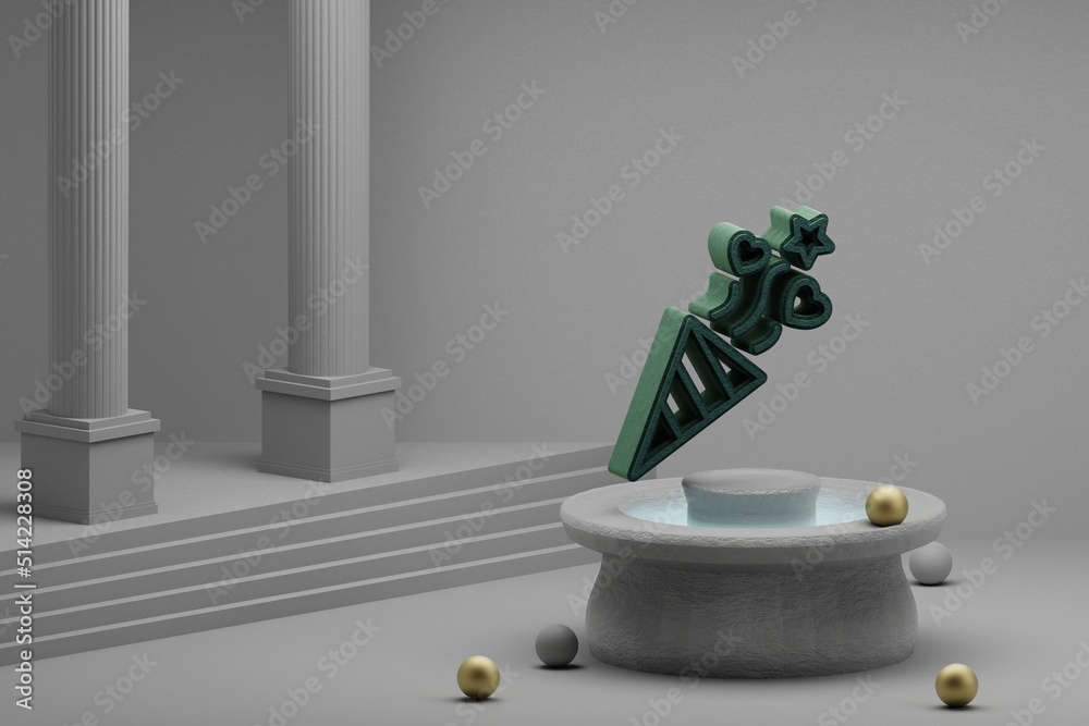 Aufkleber beautiful abstract illustrations green firework symbol icon on a fountain and column background. 3d 